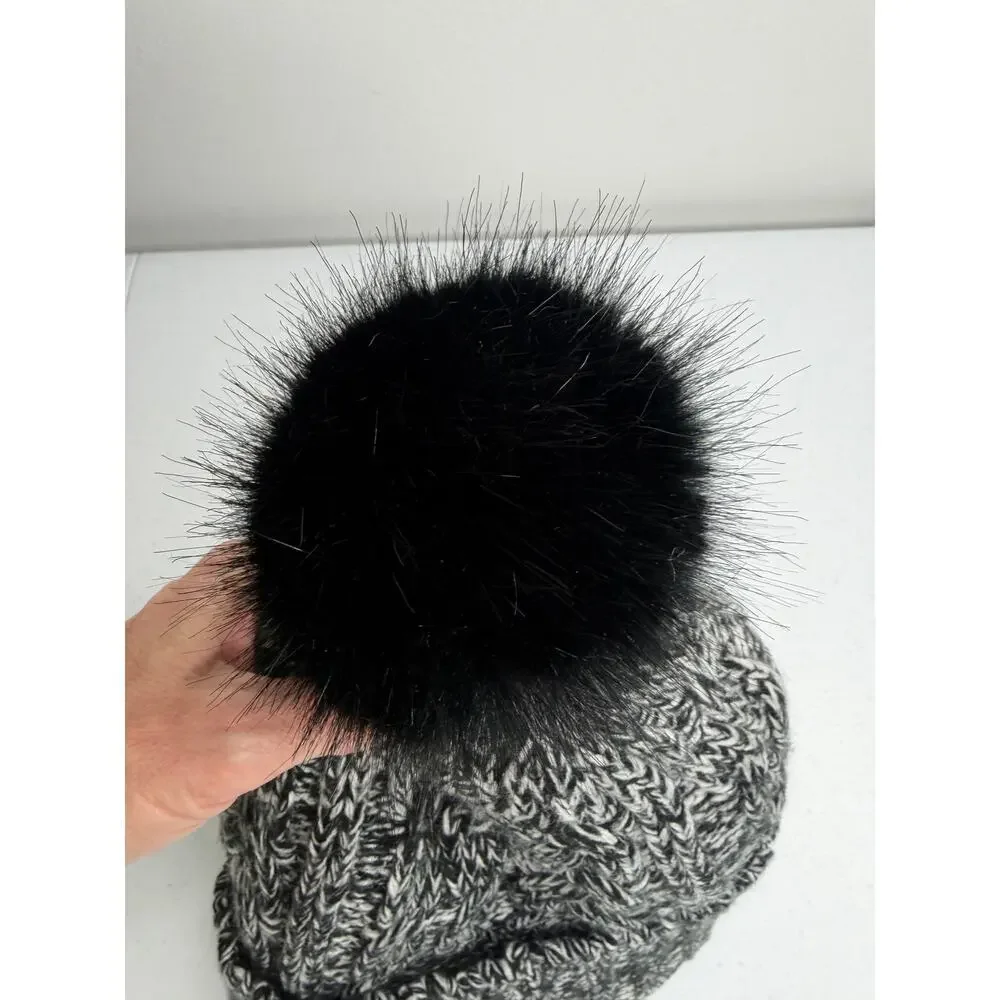 PINK Victoria's Secret Cable Knit Beanie Pom Pom Sherpa Lining Cozy Cabincore